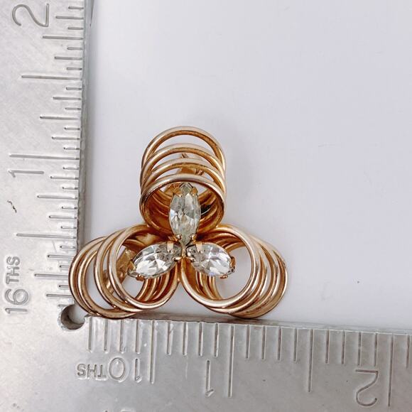 Vintage Mid Century Brooch Wire Loop Marquise Rhinestones Atomic Gold Tone - Picture 7 of 10